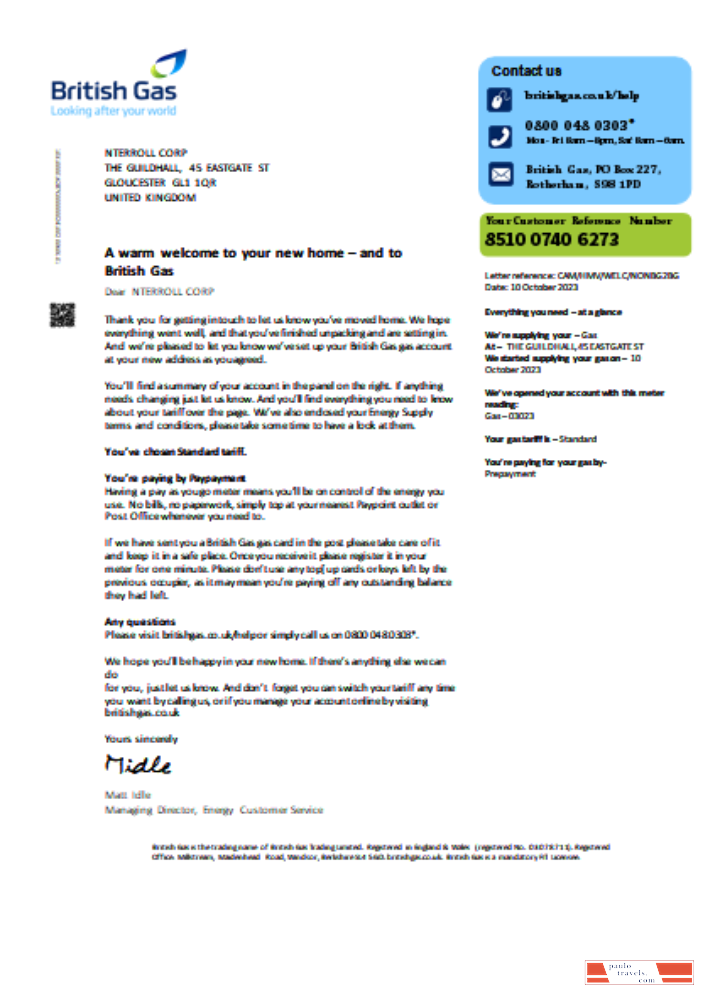 British Gas utility business bill, SCR1 PSD template